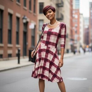 LuLaRoe Nicole Purple Plaid Dress With Pockets Size Large Cute & Sassy☑️